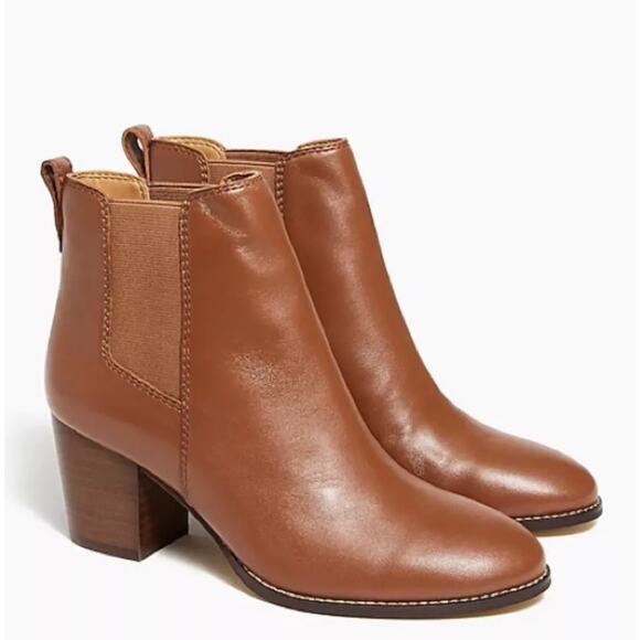 J. Crew Rory Leather Block Heel Ankle Chelsea Boots Warm Sepia Brown Size 10 - Picture 1 of 9